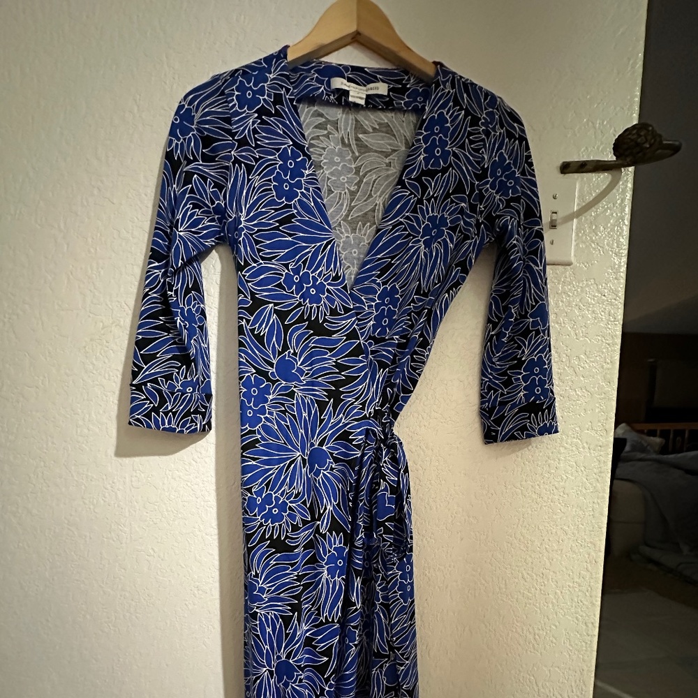 Blue flower wrap dress